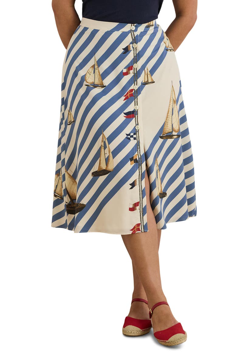 Sailboat Stripe Midi Skirt, Main, color, CREAM/ MULTI