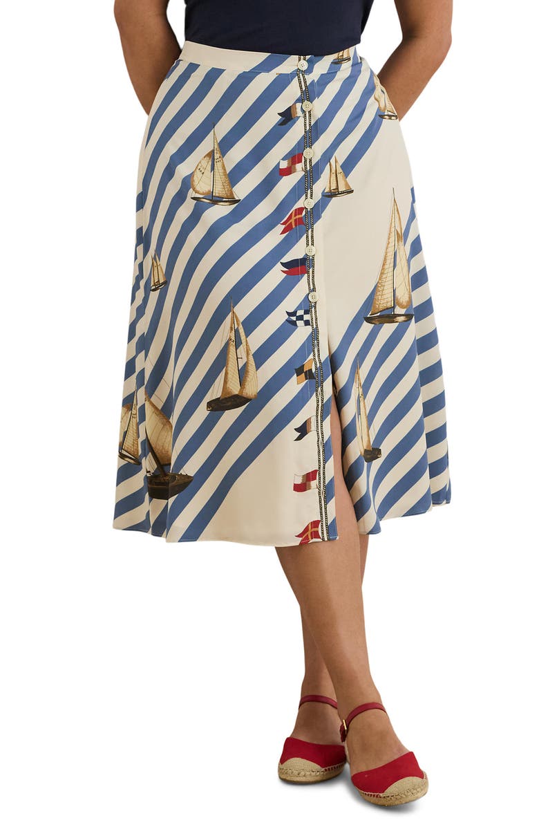 Lauren Ralph Lauren Sailboat Stripe Midi Skirt, Main, color, Cream/ Multi