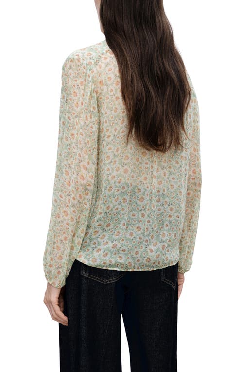 Mango Belle Floral Chiffon Tie Neck Top In Green