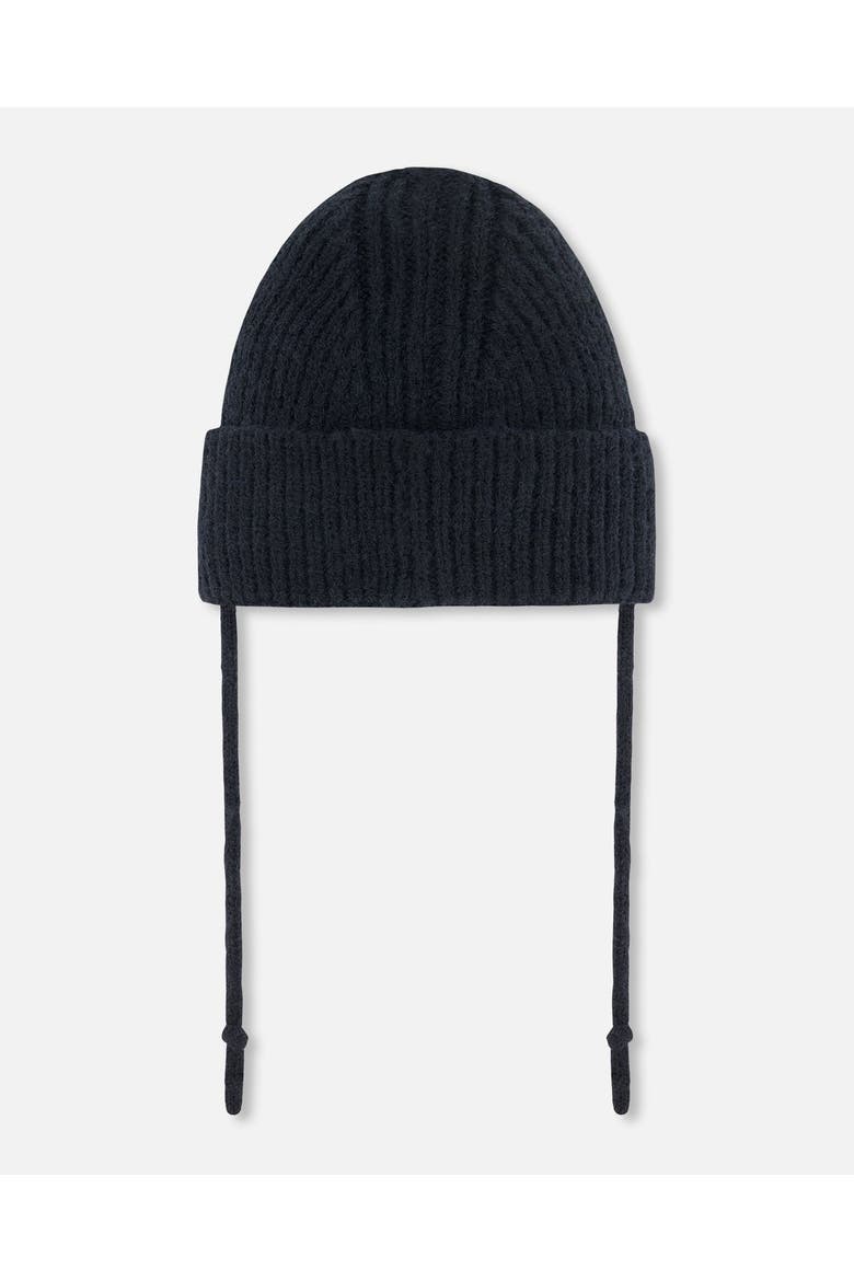 Baby Unisex Mid-Season Knit Hat With Strings Black, Alternate, color, Anthracite