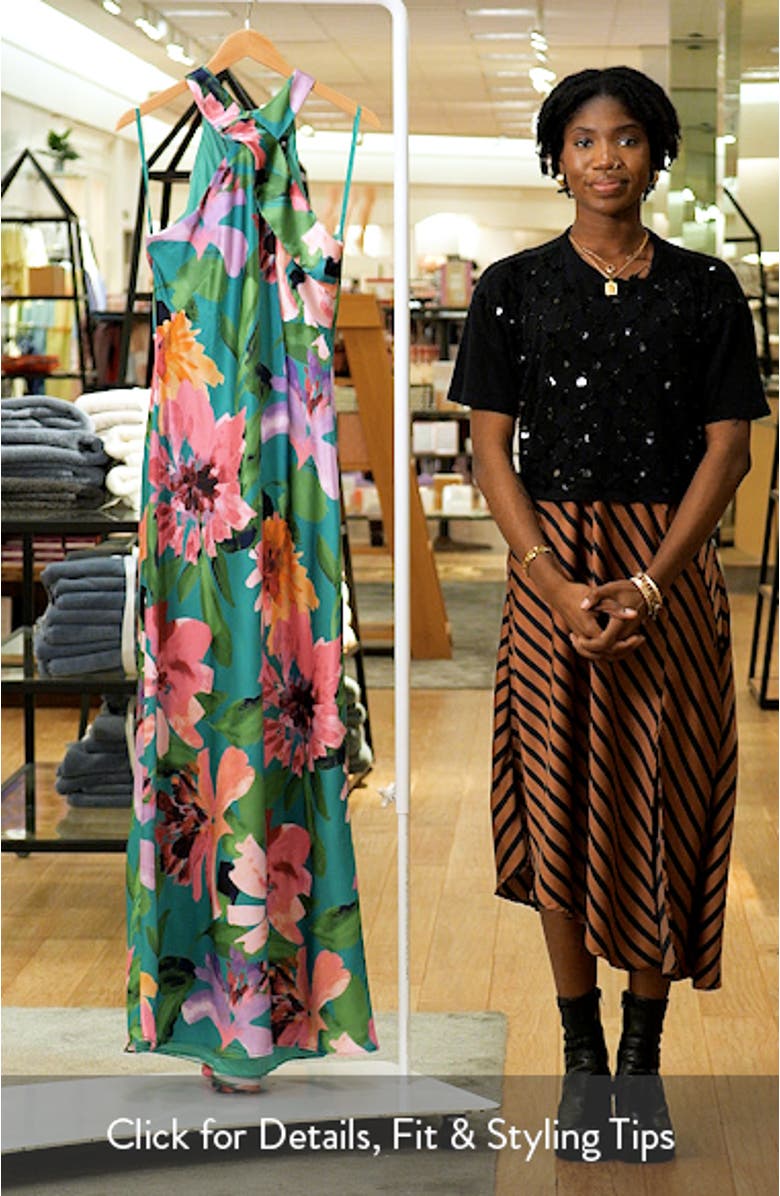 Floral Stretch Satin Column Gown, sales video thumbnail