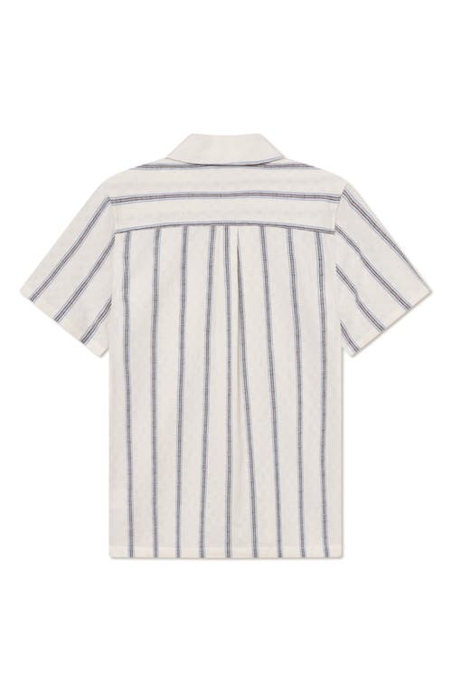 Les Deux Lukas Textured Stripe Cotton Camp Shirt In White