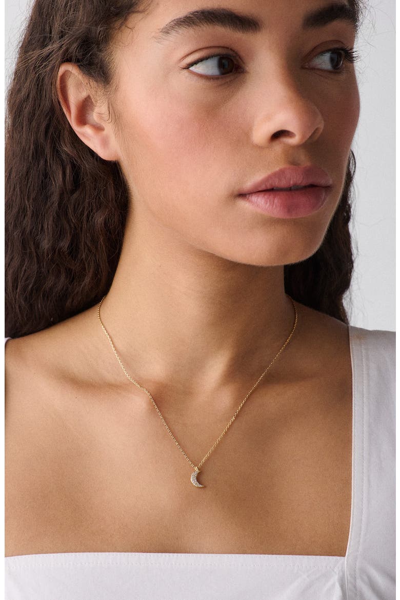 pavé moon pendant necklace, Alternate, color, CLEAR/ GOLD