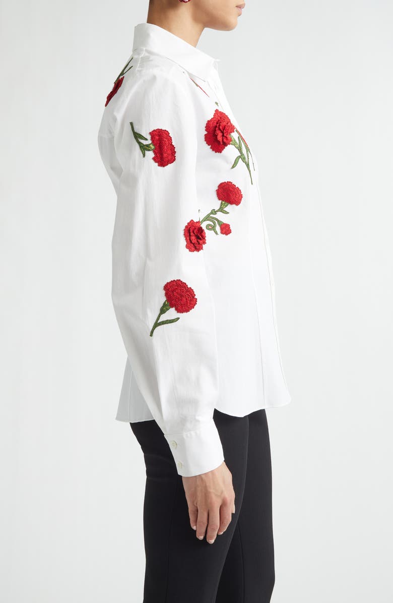 Carolina Herrera Isabella Rose Embroidered Stretch Poplin Button-Up Shirt, Alternate, color, White Multi