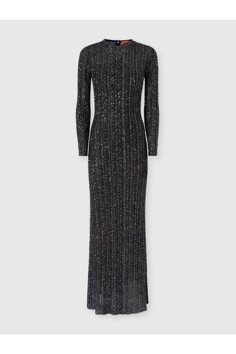 Long Crewneck Striped Knit Dress With Sequins, Main, color, Multicoloured