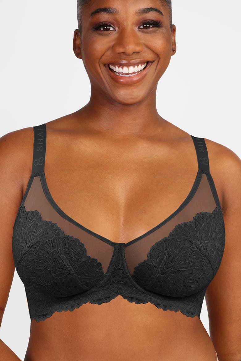 Supportive Unlined Lace Underwired Bra, Main, color, Classic black