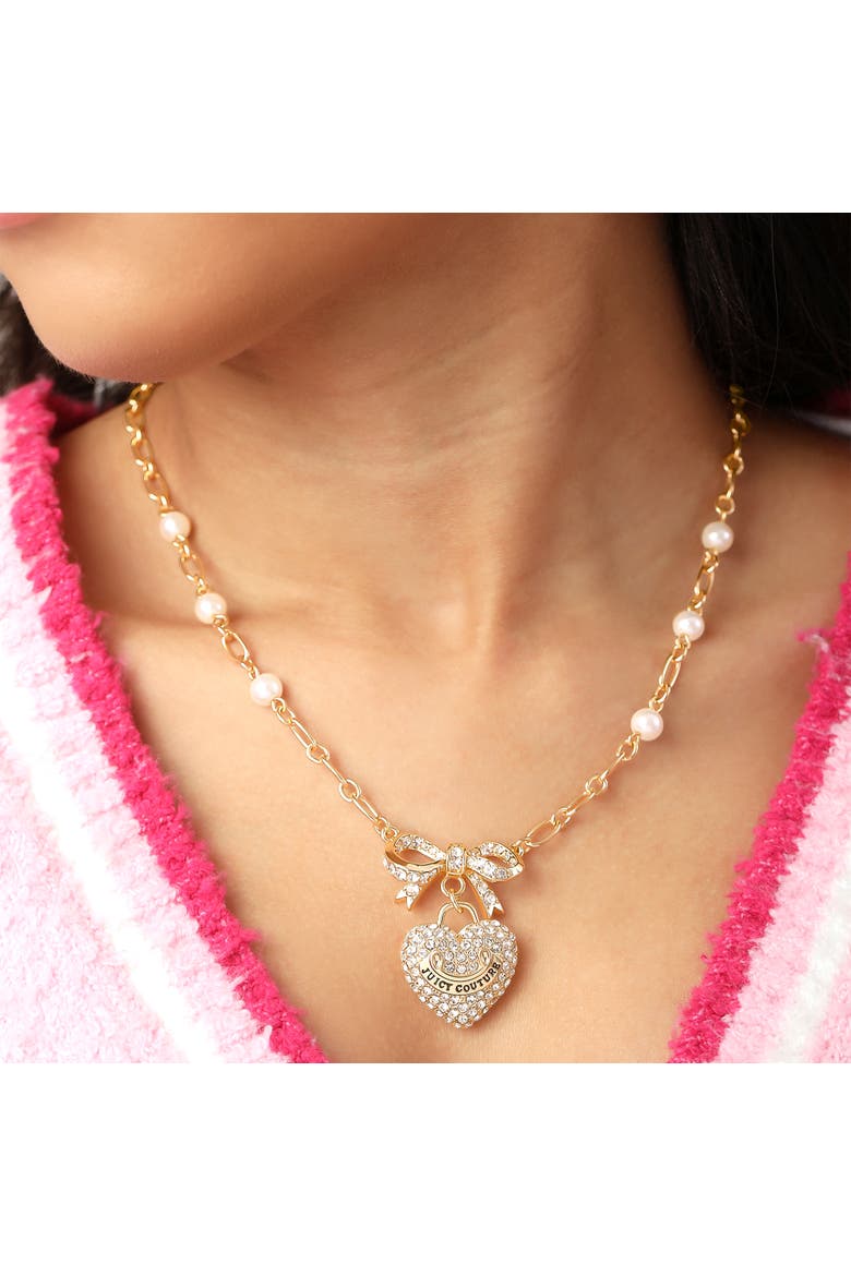 Gold-Tone Pearl Heart Pendant Necklace, Alternate, color, Gold