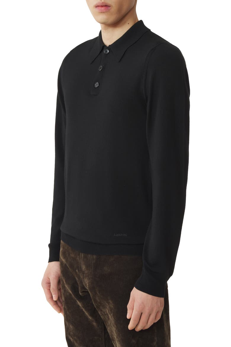 Classic Polo Shirt In Merino Wool, Alternate, color, Black
