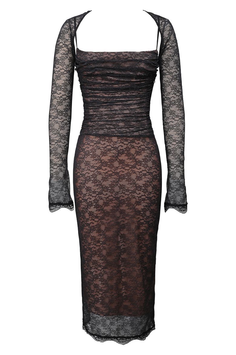 Gaia Lace Midi Dress, Alternate, color, BLACK
