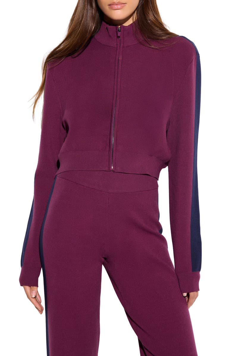 Spiritual Gangster Marlow Crop Zip-Up Sweatshirt, Main, color, Dark Dahlia