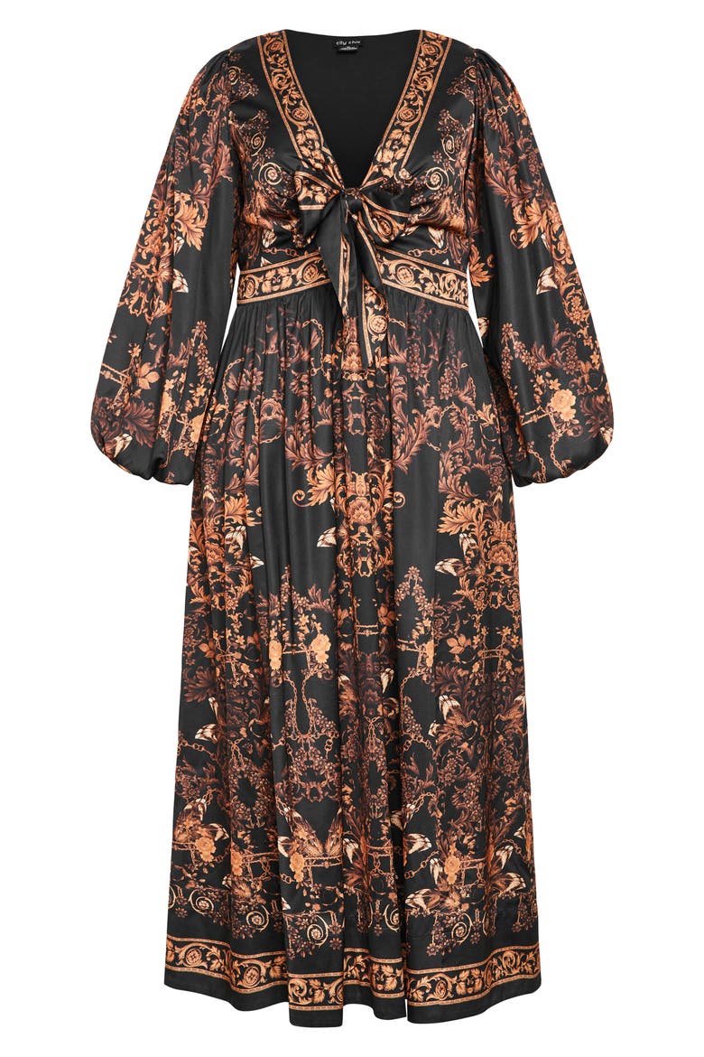 Ivanna Scarf Print Long Sleeve Maxi Dress, Alternate, color, GOLD OPULENT