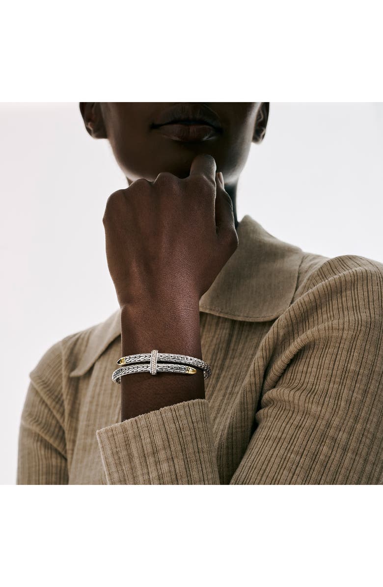 John Hardy Spear Pavé Diamond Flex Bracelet, Alternate, color, Sterling Silver/Yellow Gold