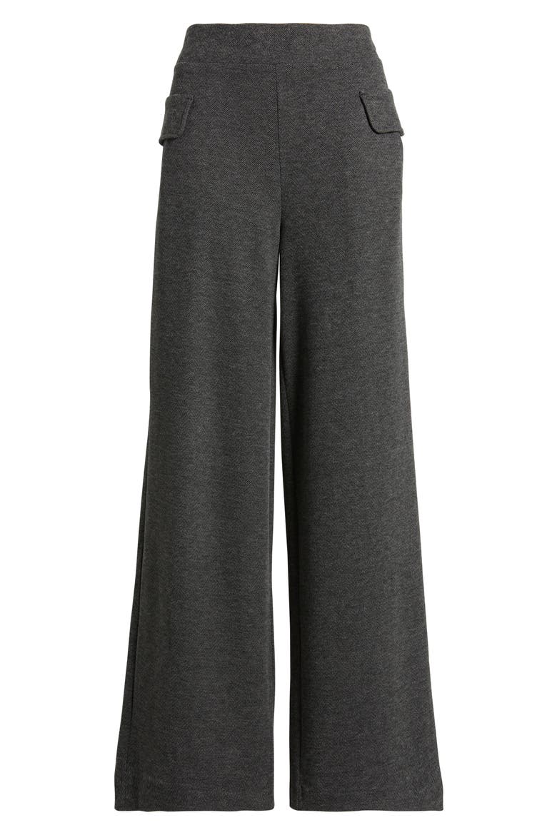 Herringbone Wide Leg Pull-On Pants, Alternate, color, GREY