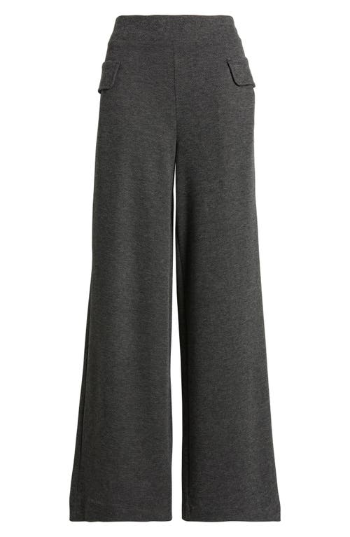 Hue Herringbone Wide Leg Pull-on Pants In Gray