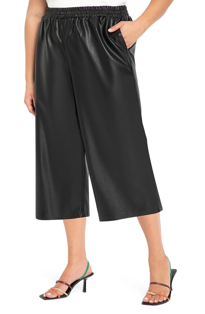 ELOQUII Faux Leather Culottes, Main, color, 