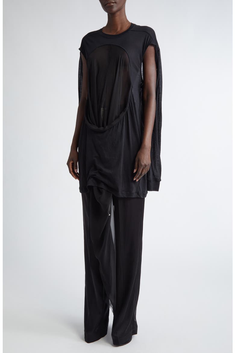 Drain Cutout Cotton & Silk Chiffon T-Shirt, Alternate, color, BLACK/ BLACK