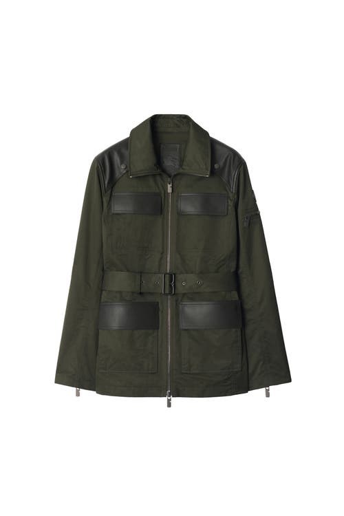 Burberry Leather Trim Nylon Blend Field Jacket In Gray