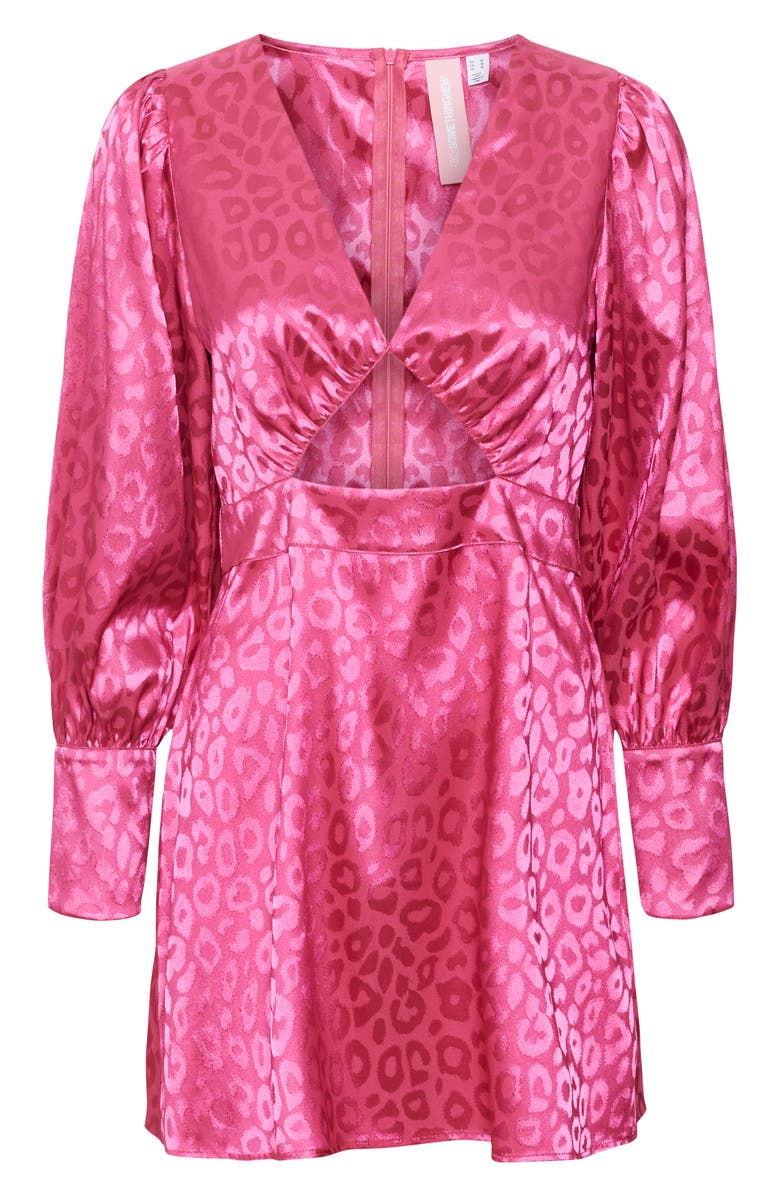 SOMETHING NEW Mia Animal Print Cutout Long Sleeve Satin Dress, Alternate, color, Shocking Pink