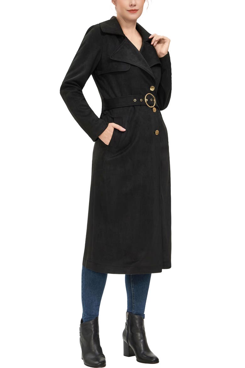 Women's Natalia Faux Suede Trench Coat, Alternate, color, Black
