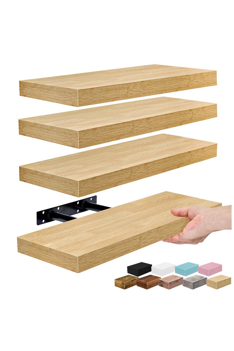Set of 4 Floating Wall Shelves, Alternate, color, MAPLE