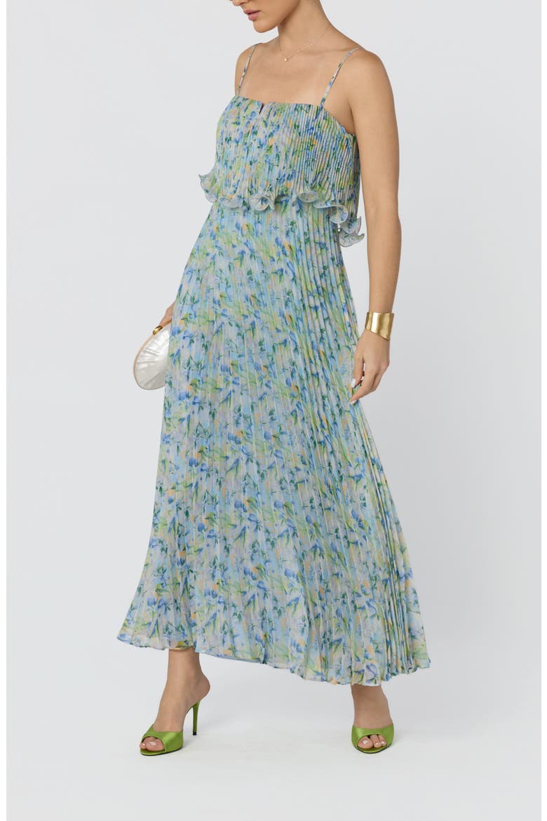 Makennah Floral Plissé Maxi Dress, Alternate, color, BLUE GREEN FLORAL