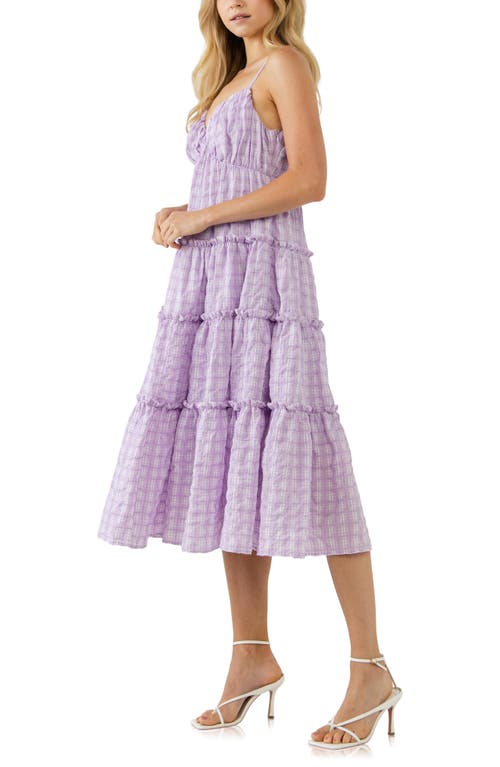 Free The Roses Check Print Cotton Midi Dress In Lilac