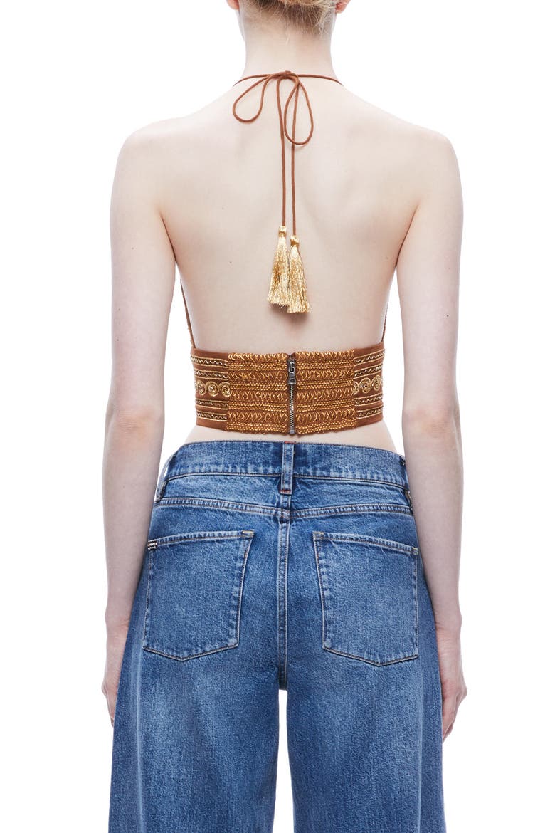 Carli Beaded Embroidered Halter Bra Top, Alternate, color, CAMEL/GOLD