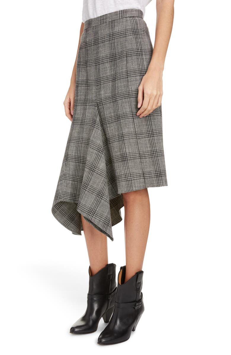 Isabel Marant Plaid Asymmetrical Cotton & Wool Blend Skirt, Alternate, color,