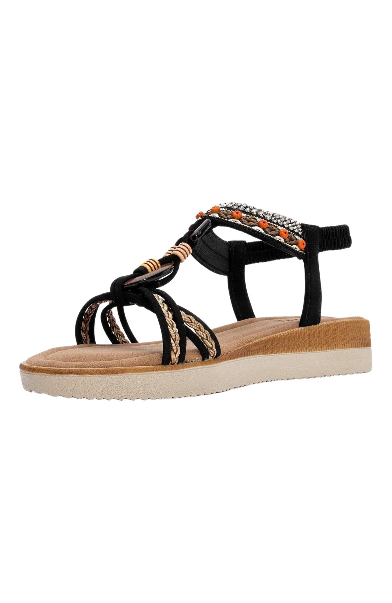 Prologue Shoes CHER Braided Strap Sandal, Alternate, color, Black Faux Leather
