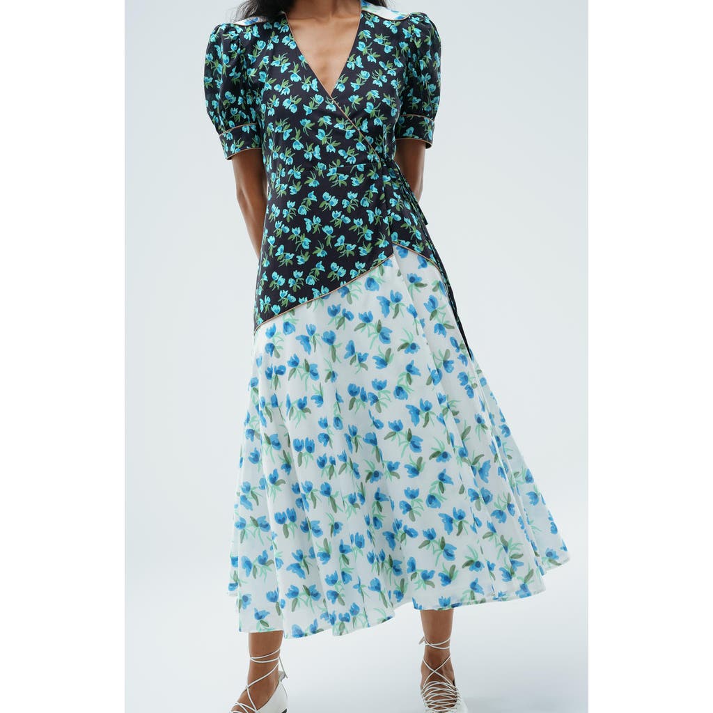De Loreta Luisa Short Sleeve Midi Wrap Dress In Blue