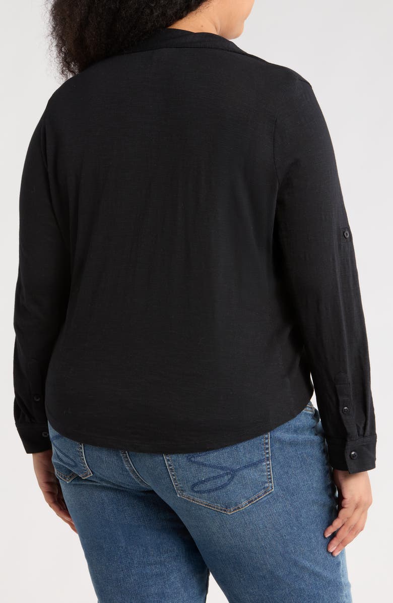 Caslon<sup>®</sup> Roll Sleeve Knit Button-Up Shirt, Alternate, color, Black