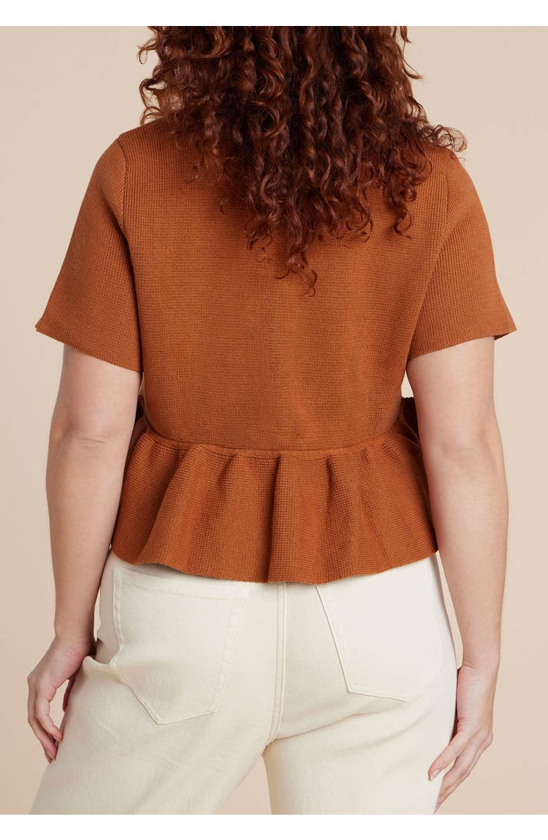 ELOQUII Short Sleeve Cardigan With Peplum, Alternate, color, Rustic Brown