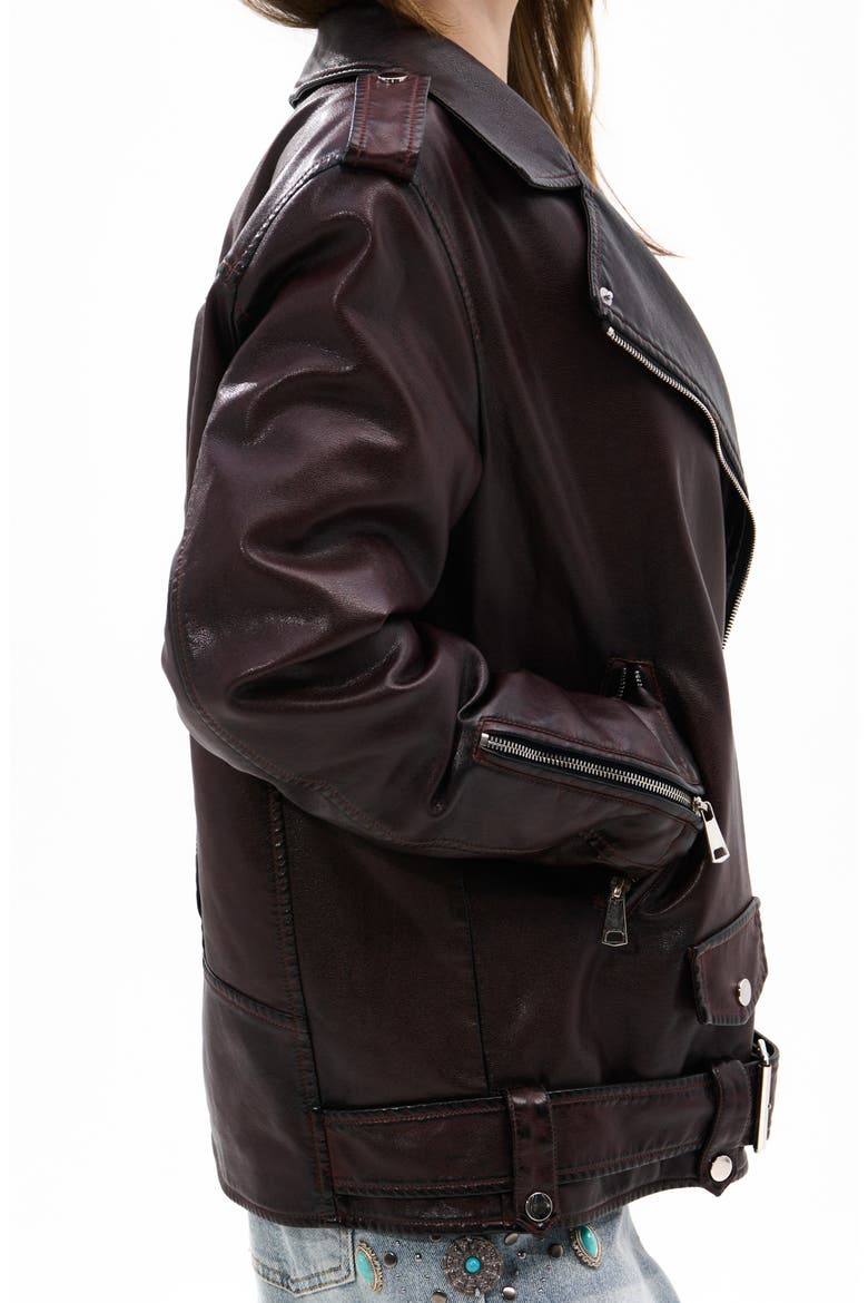 Aurelia Faux Leather Moto Jacket with Removable Faux Fur Collar, Alternate, color, BURGUNDY