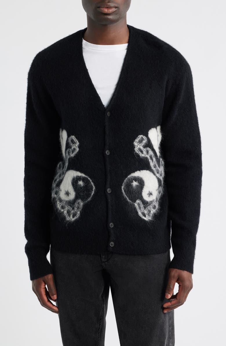 AllSaints Reflection Cardigan, Main, color, Black/ Chalk White