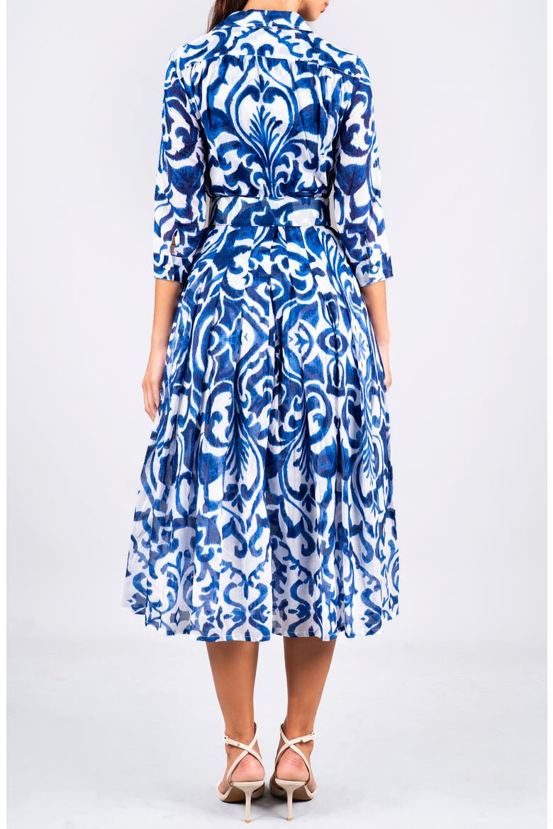 Maiolica Tile Midi Shirtdress, Alternate, color, White Blue