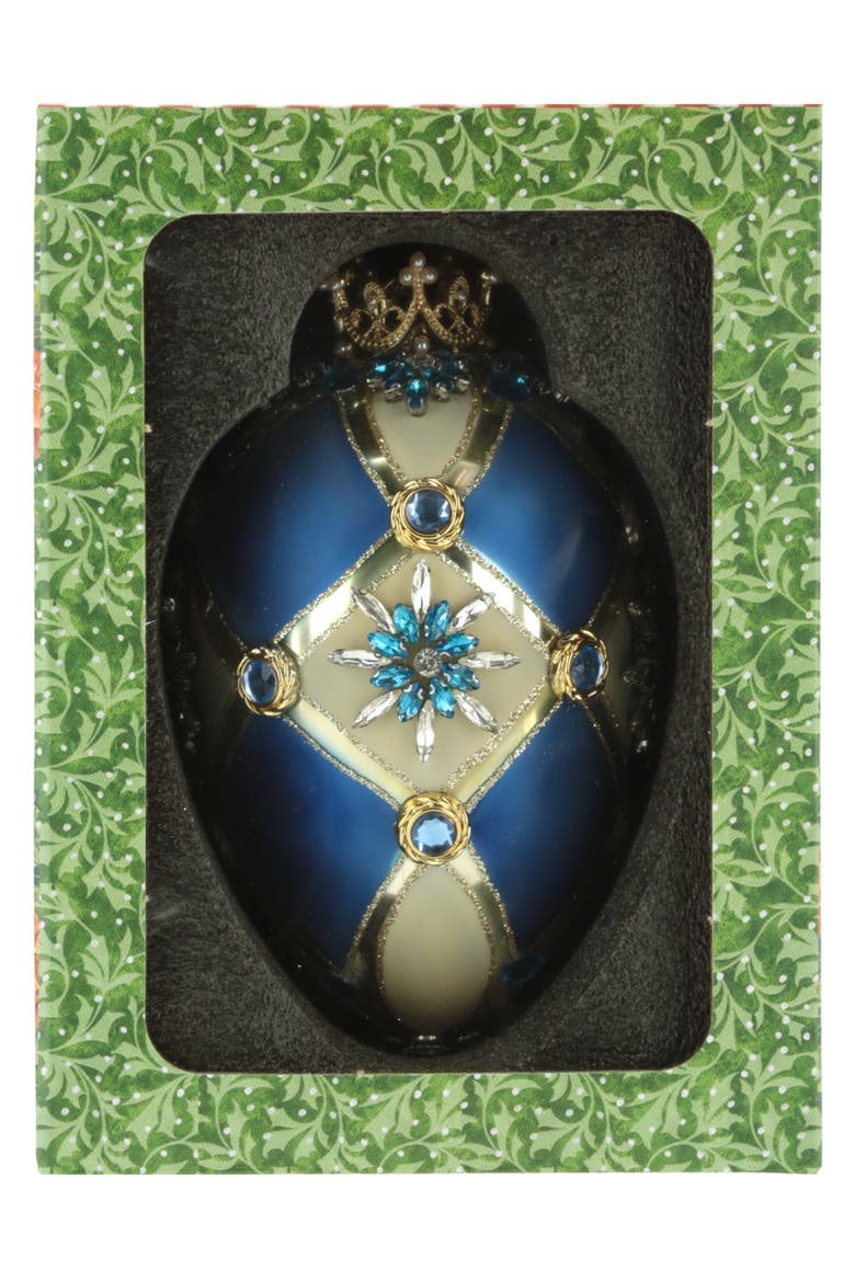 Faberge Jewel Egg Ornament , Blue/Ivory, Alternate, color, Medium Blue
