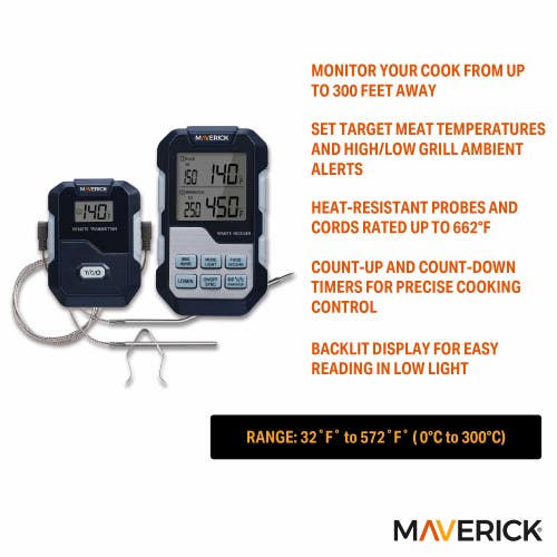 Maverick Long Range Wireless Remote Cooking Thermometer, Dual Probe In Multi