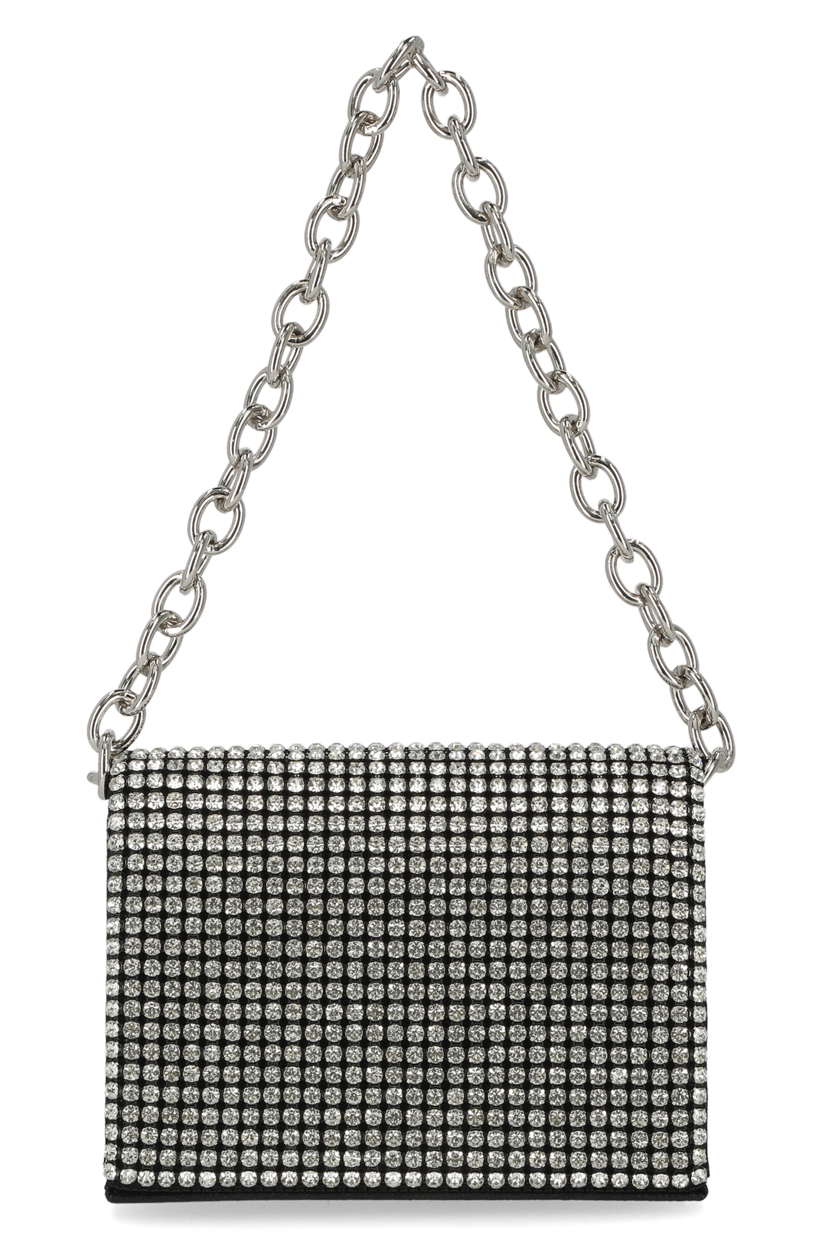 Jessica McClintock Crystal Embellished Shoulder Bag, Alternate, color, Black/ Silver