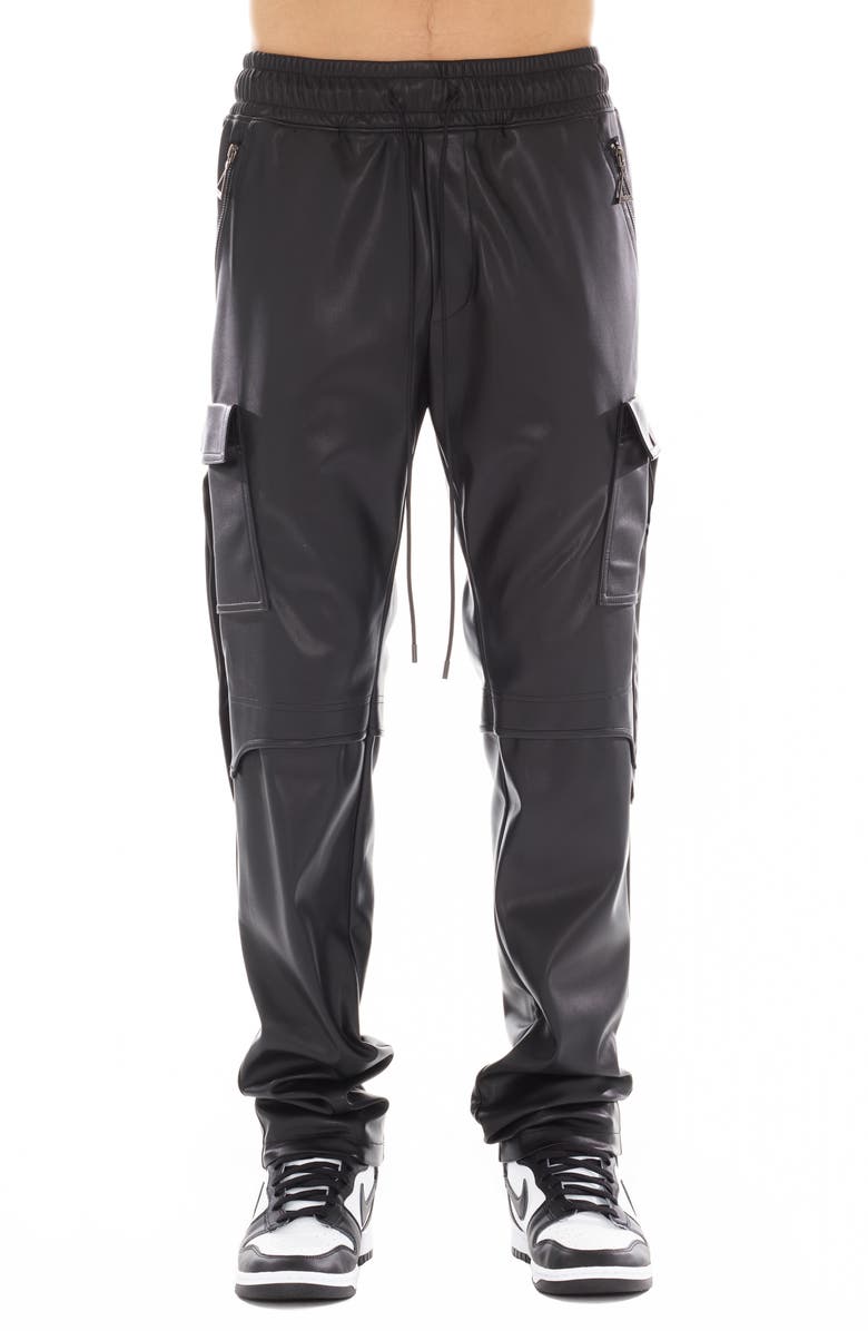 HVMAN Faux Leather Cargo Pants, Main, color, Black