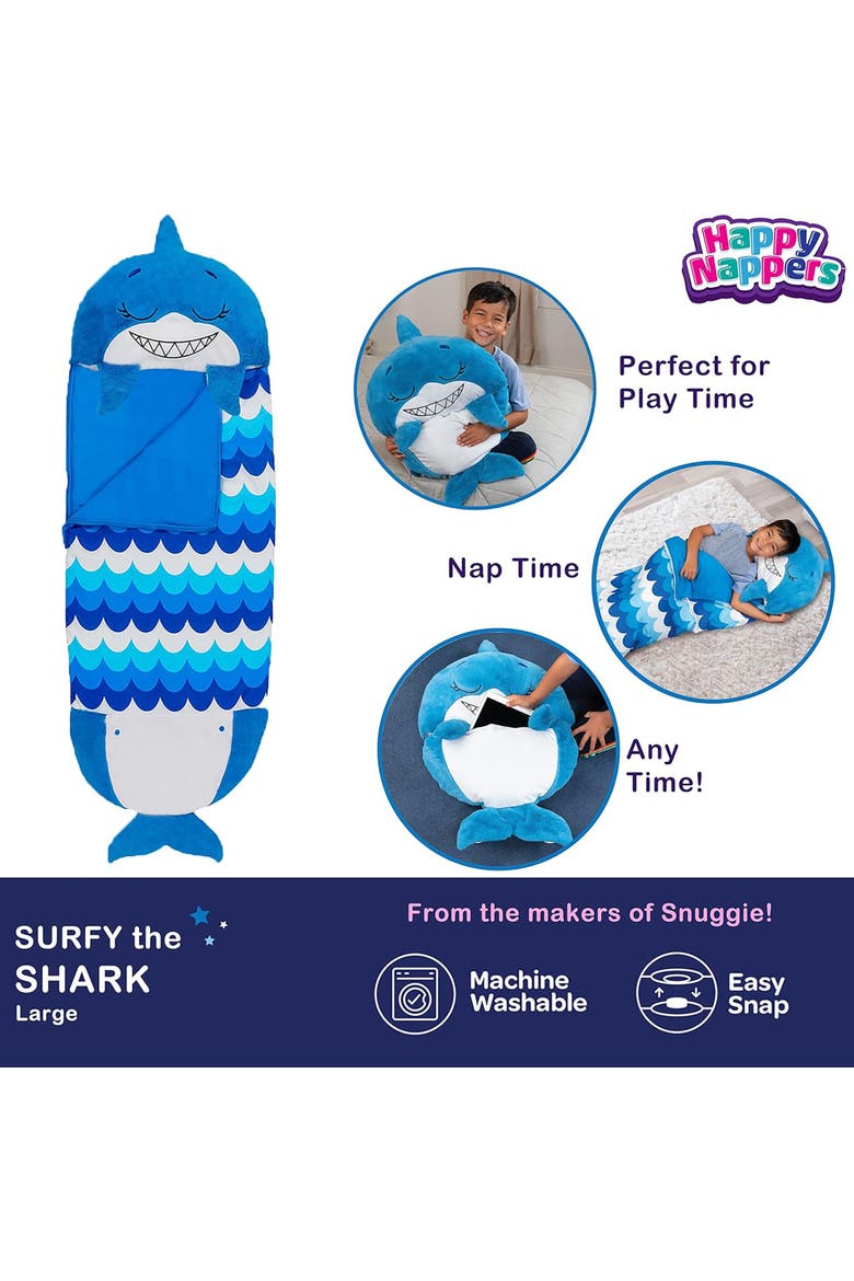 Pillow & Sleepy Sack, Large Blue Shark 66x30 Inches, 7+, Alternate, color, Blue