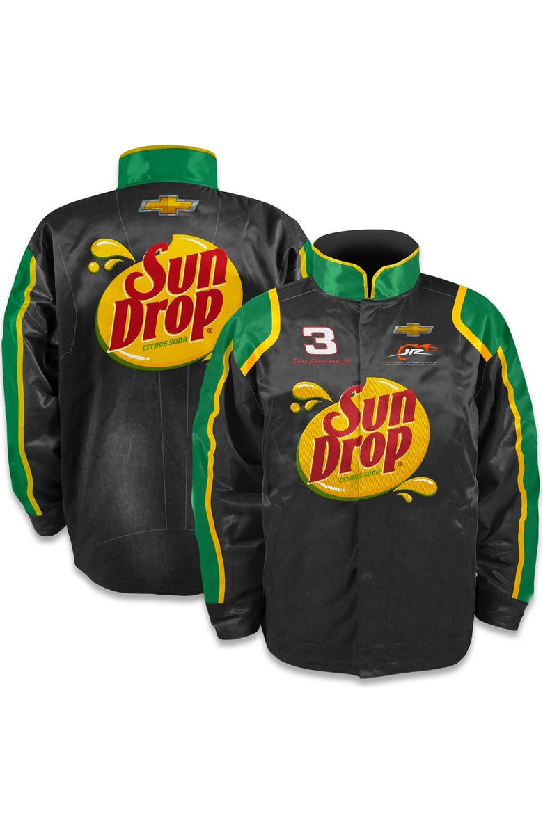 JR MOTORSPORTS OFFICIAL TEAM APPAREL Men's JR Motorsports Official Team Apparel  Black Dale Earnhardt Jr. Sun Drop Nylon Uniform Full-Snap Jacket, Main, color, 