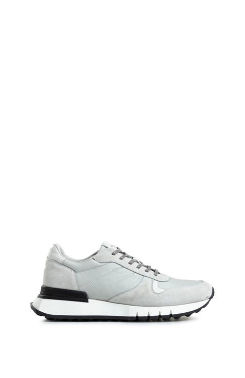 Suede and Canvas Tennis Shoes Sporty Silhouette