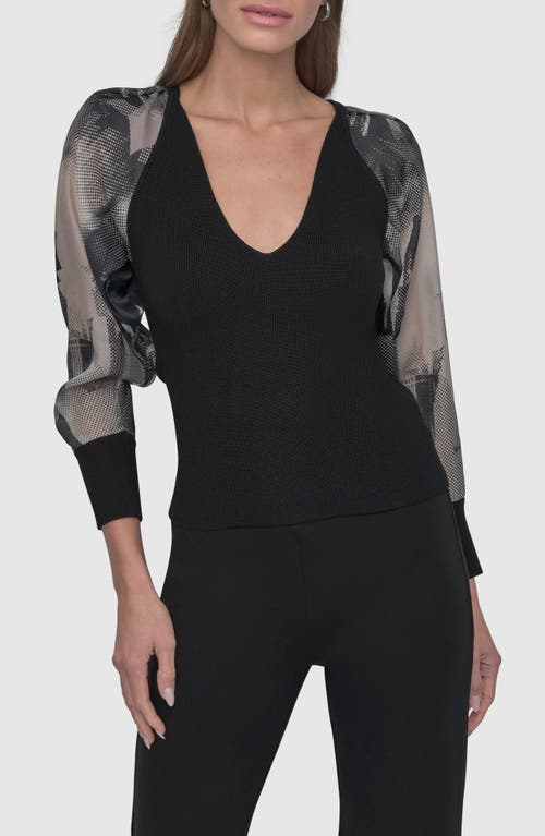 Dkny Mixed Media Long Sleeve Sweater In Black