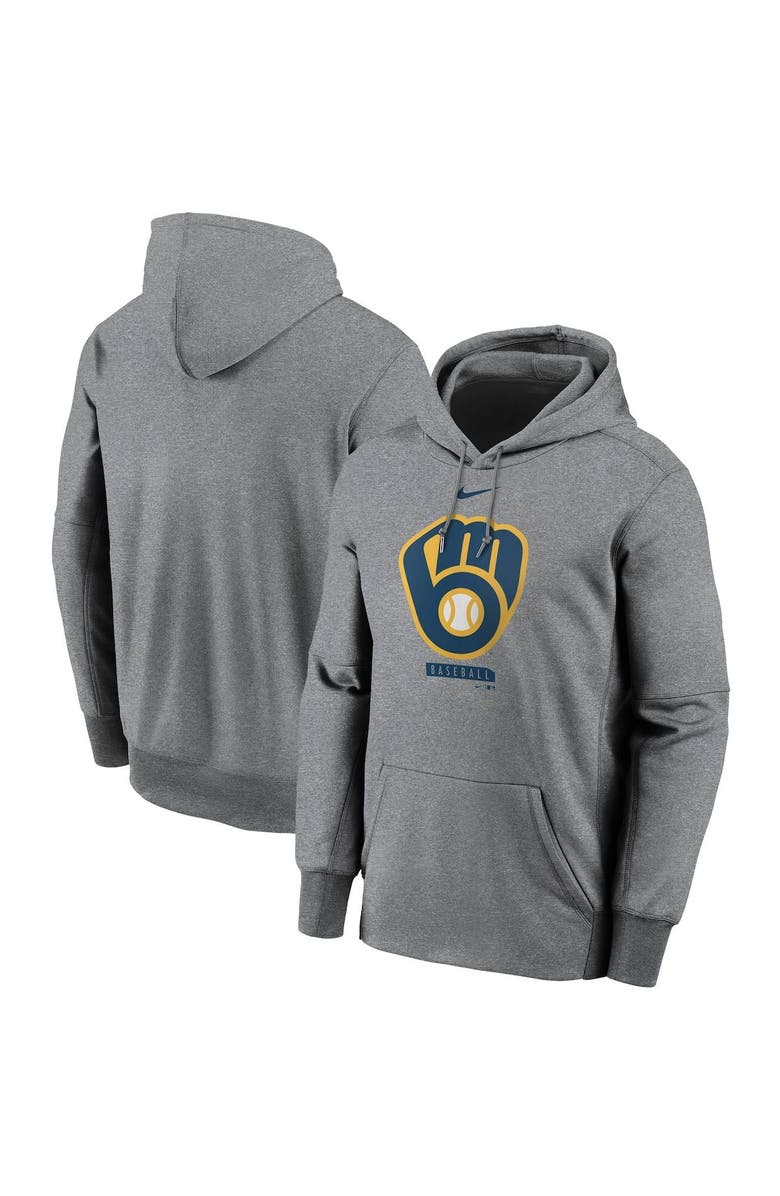 Nike Men's Nike Gray Milwaukee Brewers Logo Therma Performance Pullover Hoodie, Main, color, 
