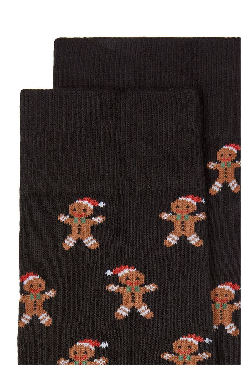 Christmas Gingerbread Socks, Alternate, color, BLACK MULTI