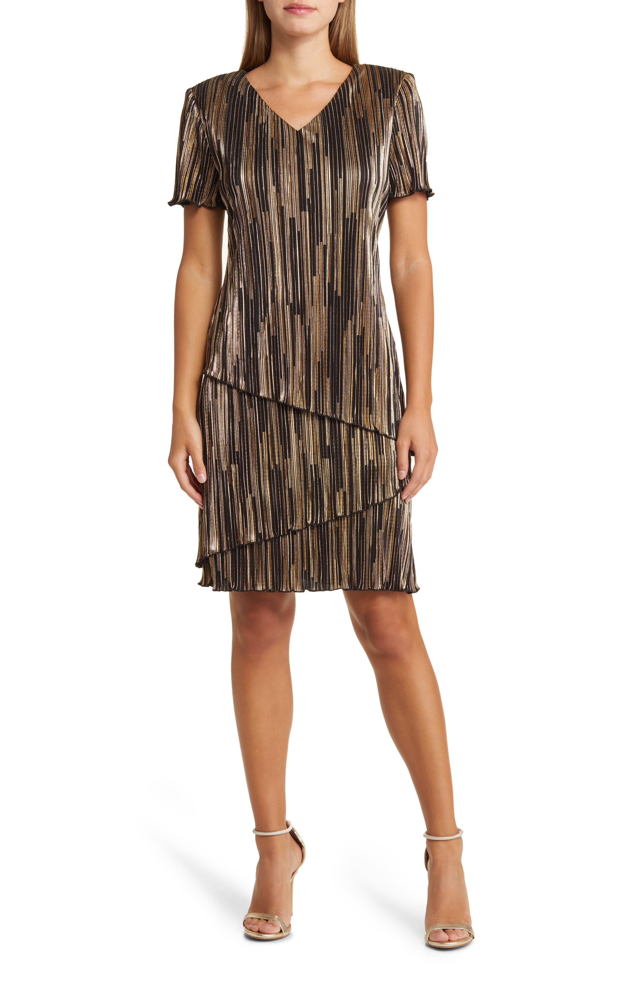 Plisse Foil Tiered Dress