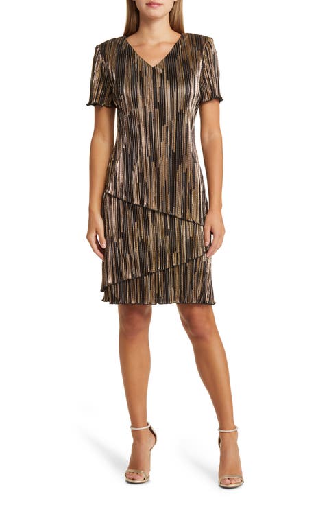 Plissé Foil Tiered Dress