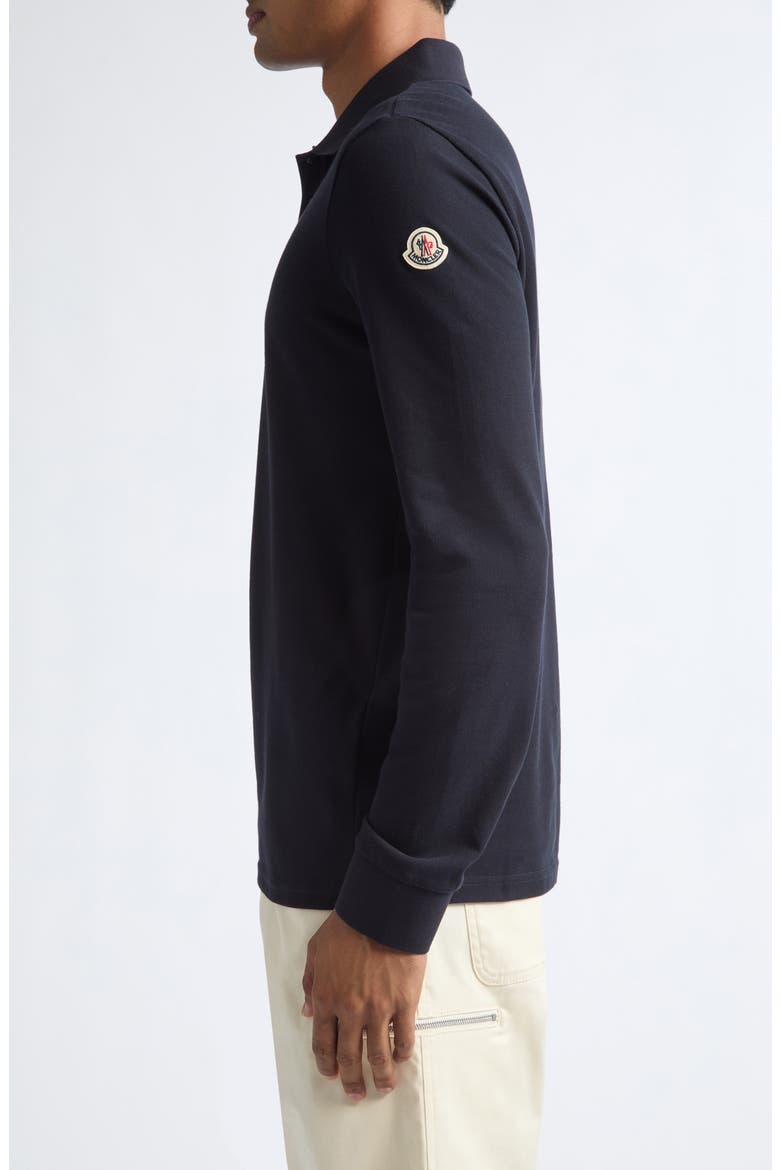 Long Sleeve Cotton Piqué Polo, Alternate, color, BLACK NAVY