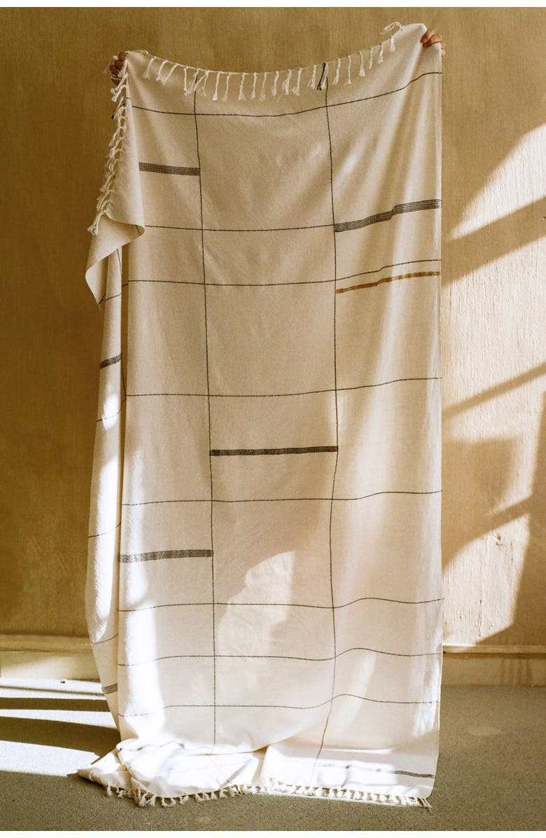 kanju Interiors Nadi Hand-Loomed Cotton Throw, Alternate, color, Beige