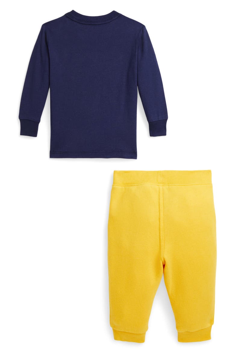 Polo Bear Long Sleeve Cotton Graphic T-Shirt & Joggers Set, Alternate, color, NEWPORT NAVY/ CANARY YELLOW